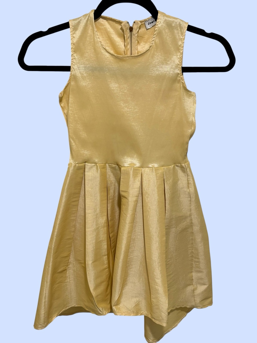 Metallic Gold Girls' Party Dress - Sleeveless Pleated Skirt Size L